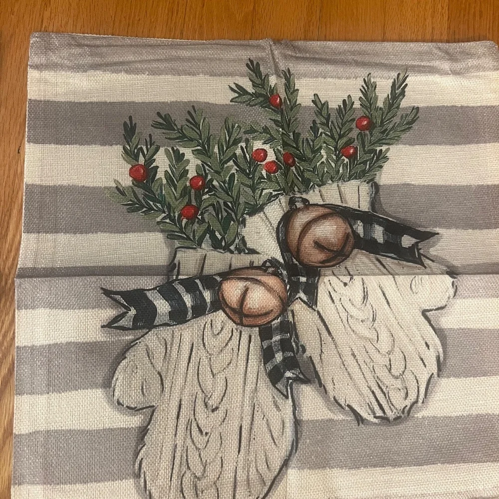 Christmas tree mittens grey tan beige black white pillow covers
